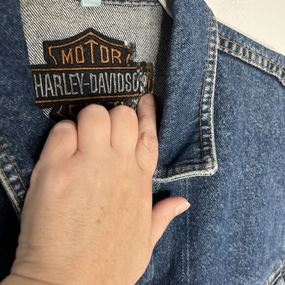 Vintage Harley Davidson Jacket Mens Medium Blue Denim Made In America Eagles 90s - Picture 7 of 10